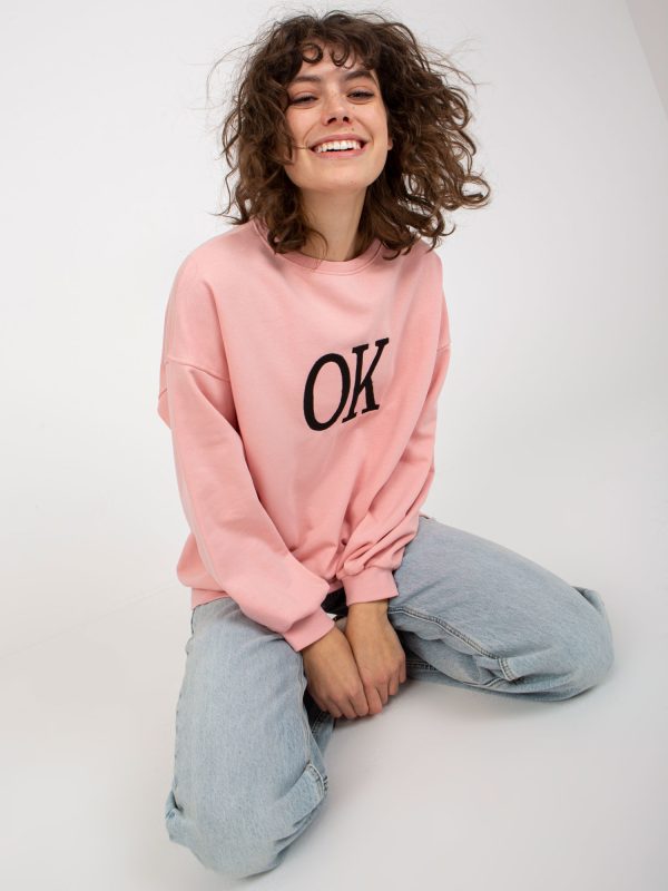 Wholesale Light pink loose hoodless sweatshirt with embroidery