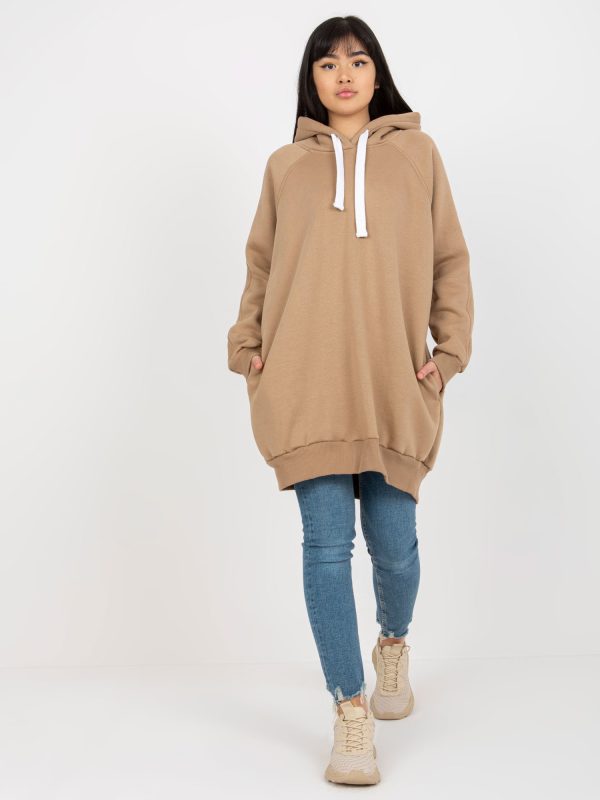 Wholesale Dark beige long sweatshirt basic with pockets