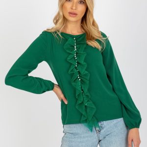 Wholesale Dark green formal blouse with applique and mesh