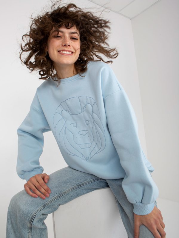 Wholesale Light blue sweatshirt without hood with embroidery