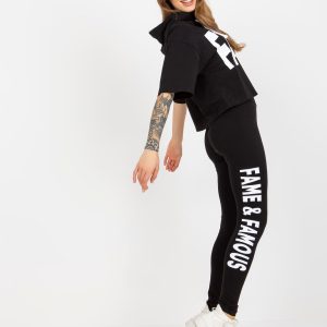 Wholesale Black casual set with leggings and inscriptions