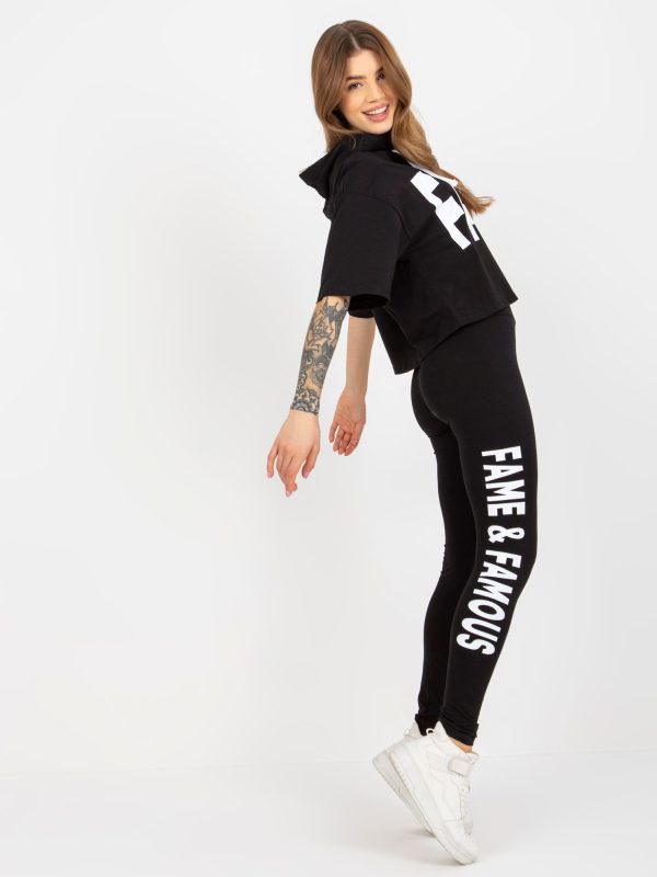 Wholesale Black casual set with leggings and inscriptions