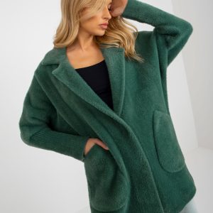 Wholesale Dark green loose alpaca coat with wool