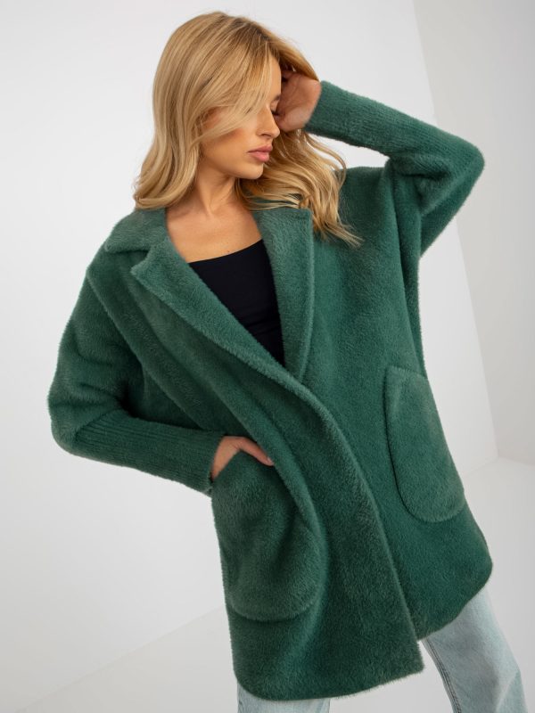 Wholesale Dark green loose alpaca coat with wool