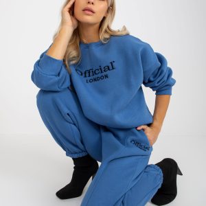 Wholesale Dark blue women's sweatsuit set with inscriptions