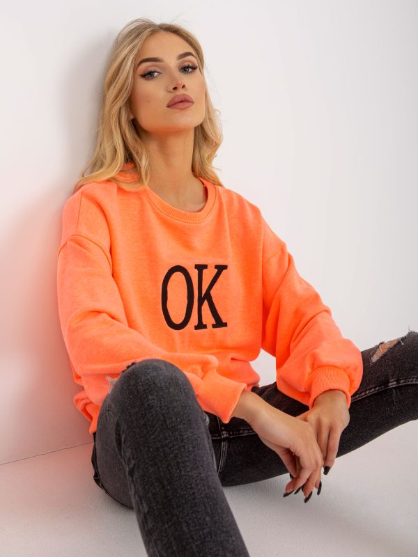 Wholesale Fluo orange loose hoodless sweatshirt with embroidery