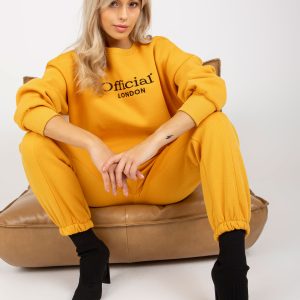 Wholesale Dark yellow women's sweatshirt set with oversize sweatshirt