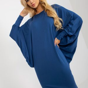 Wholesale Dark blue bat dress with round neckline