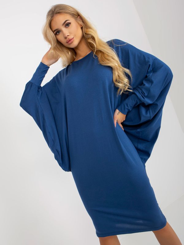 Wholesale Dark blue bat dress with round neckline