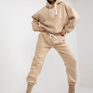 Wholesale Beige two-piece sweatshirt set with hoodie