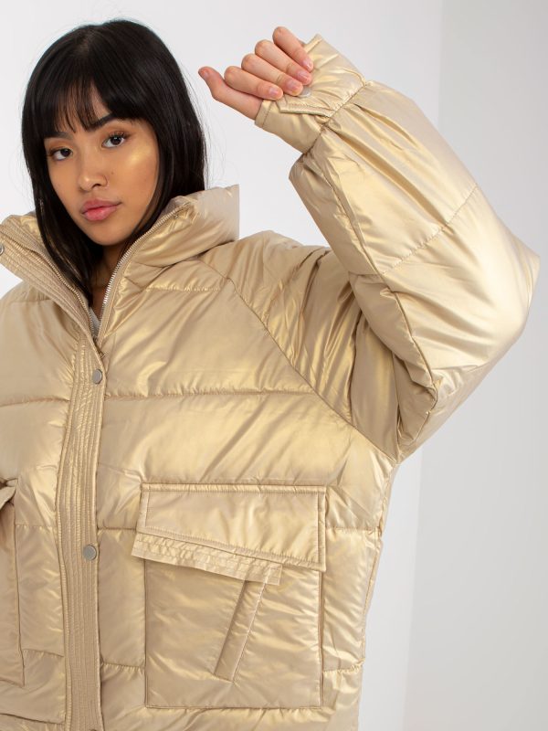 Wholesale Gold down quilted winter jacket without hood