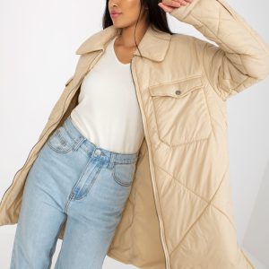 Wholesale Light Beige Quilted Transition Jacket with Pockets