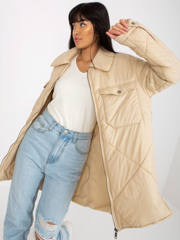 Wholesale Light Beige Quilted Transition Jacket with Pockets