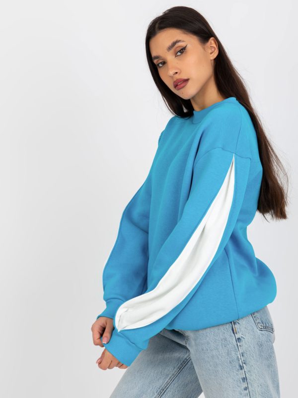 Wholesale Blue hoodless sweatshirt with slits on sleeves
