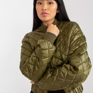 Wholesale Khaki short quilted bomber jacket with pockets