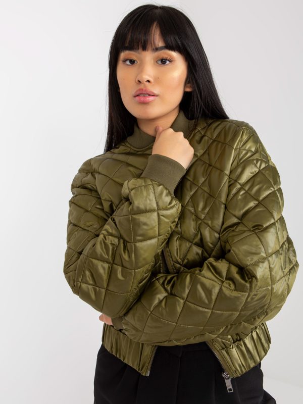Wholesale Khaki short quilted bomber jacket with pockets