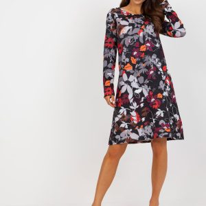 Wholesale Black and Grey Loose Floral Knee Dress