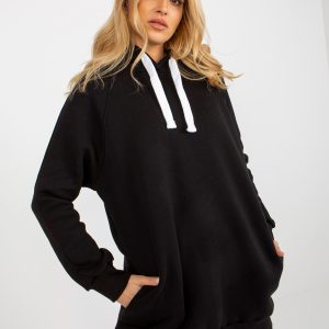 Wholesale Black Basic Long Sweatshirt with Hoodie