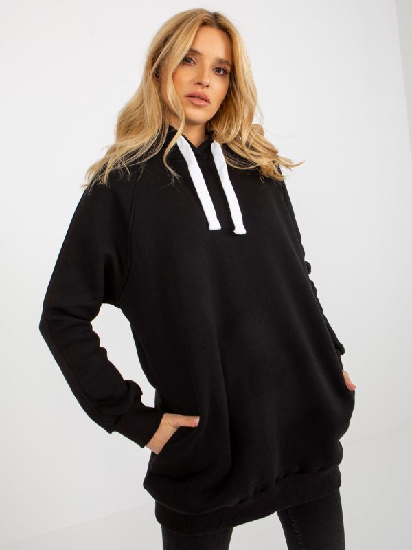 Wholesale Black Basic Long Sweatshirt with Hoodie