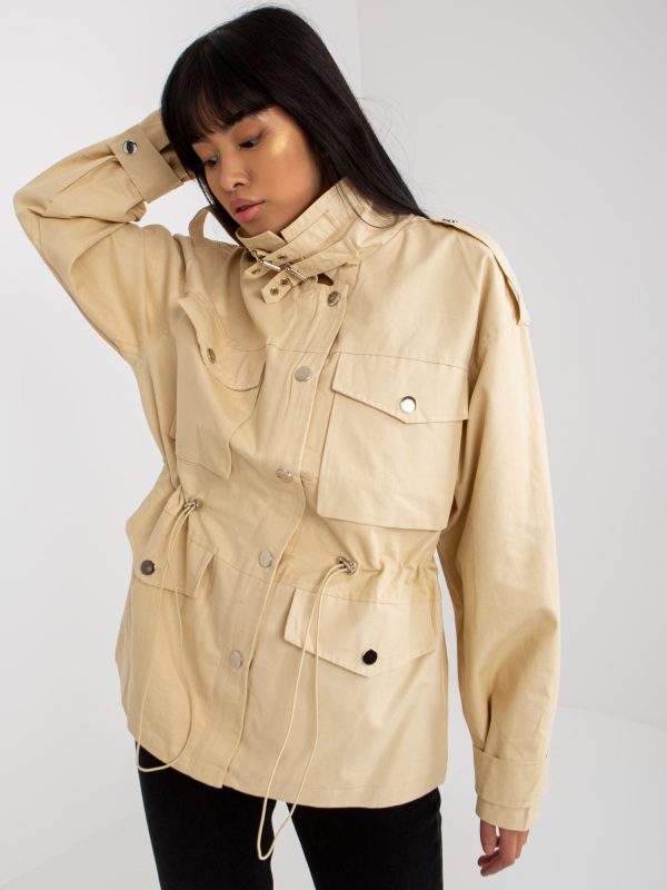 Wholesale Light Beige Cotton Transition Jacket with Pockets