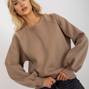 Wholesale Dark beige sweatshirt basic with wide sleeves