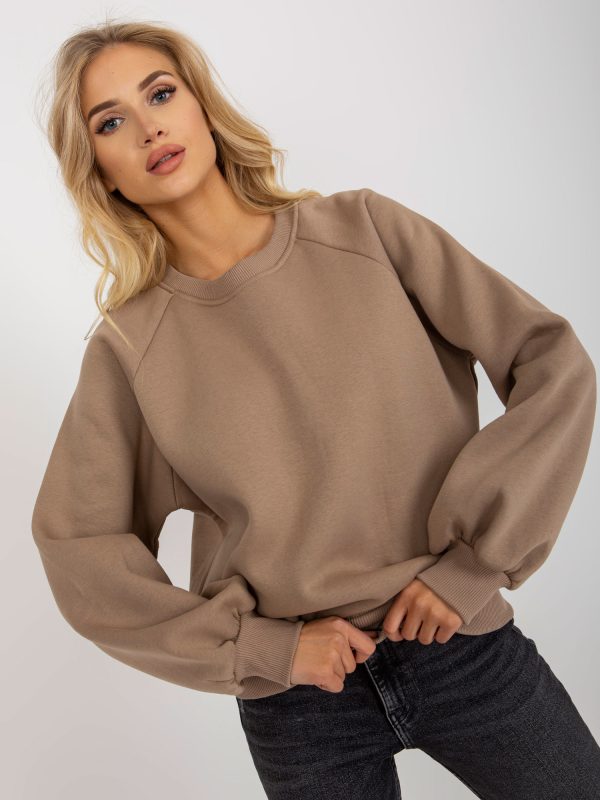 Wholesale Dark beige sweatshirt basic with wide sleeves