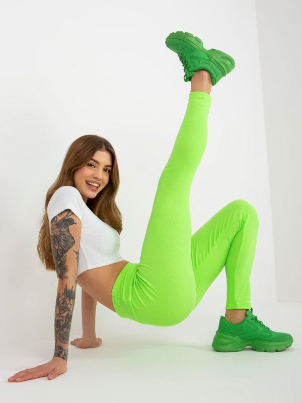 Wholesale Fluo green ribbed leggings basic high waist