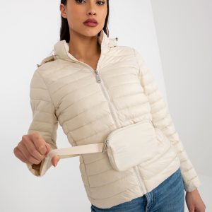Wholesale Beige Transitional Quilted Jacket with Handbag and Hood