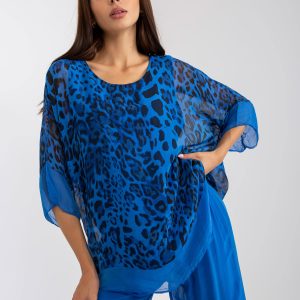 Wholesale Dark blue silk blouse with print