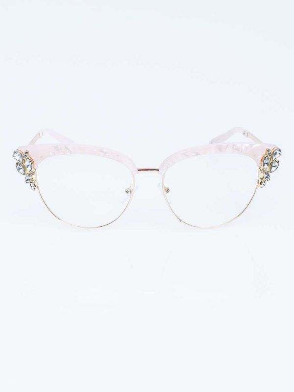 Wholesale Women's CAT EYE Zero Glasses with Crystals