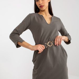 Wholesale Khaki straight sweatshirt dress with belt OCH BELLA