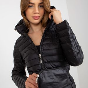 Wholesale Black Transitional Quilted Jacket with Hood and Handbag