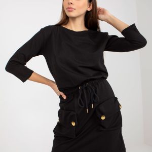 Wholesale Black Casual Mini Dress with Pockets OCH BELLA