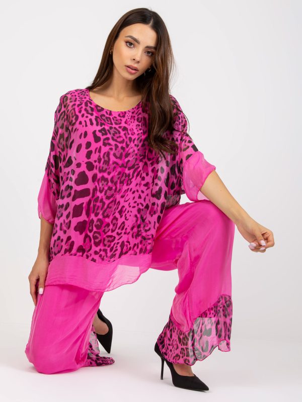 Wholesale Pink Animal Pattern Silk Blouse