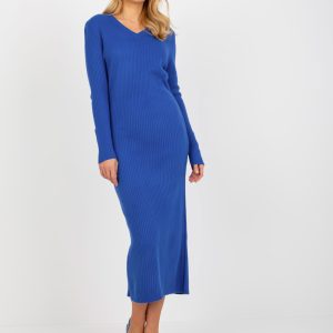 Wholesale Cobalt Ribbed Midi Length Knit Dress