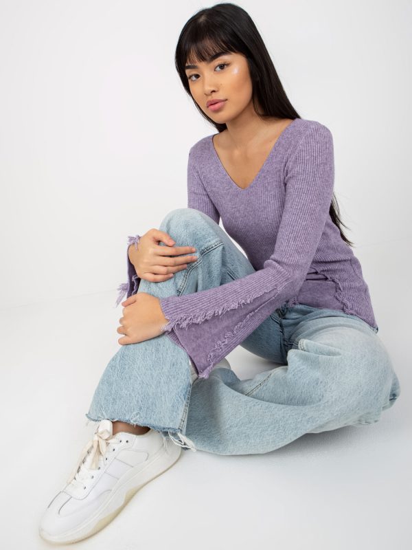 Wholesale Purple Striped V-Neck Classic Sweater