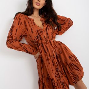 Wholesale Light brown women's oversized dress with SUBLEVEL prints