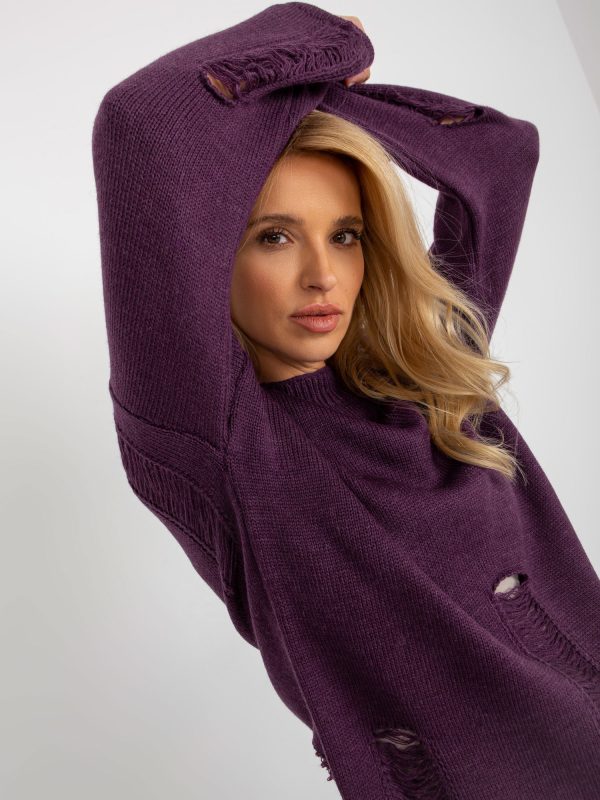 Wholesale Dark purple oversize sweater with holes