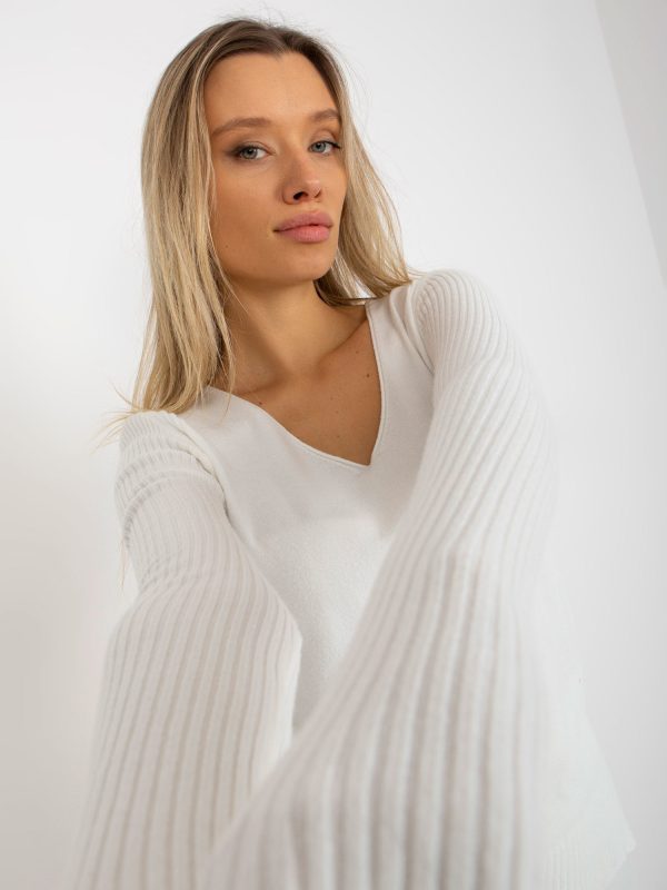Wholesale Ecru Women's V-Neck Classic Sweater