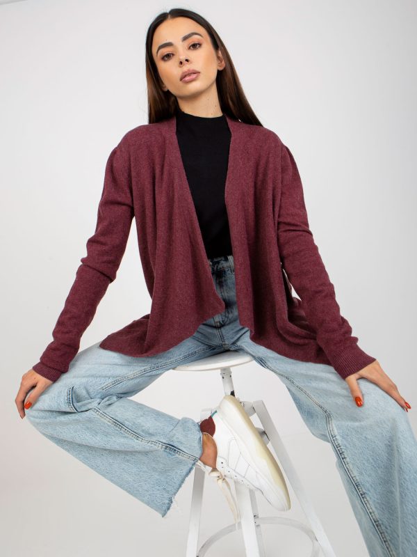 Wholesale Burgundy short asymmetrical cardigan without clasp