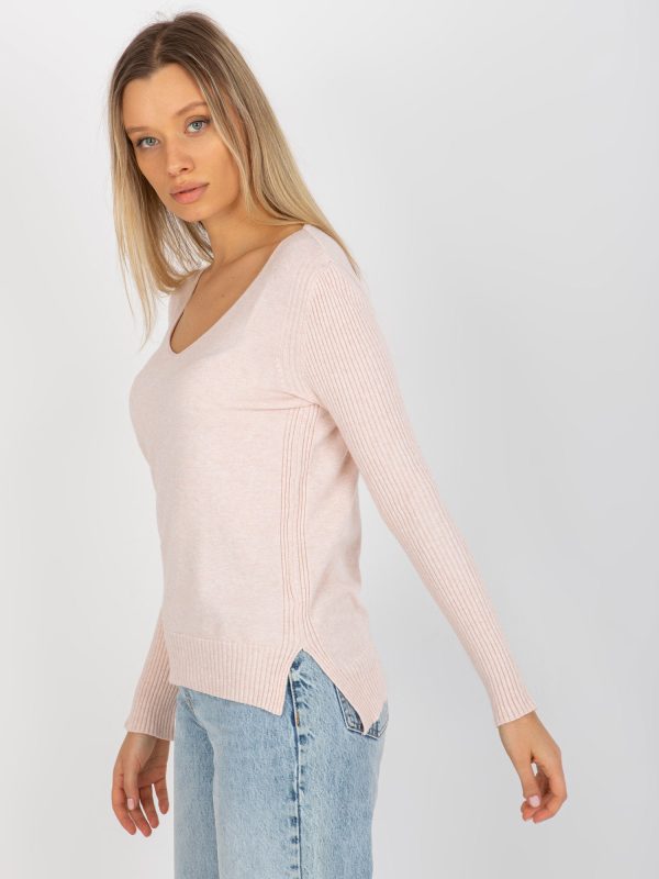 Wholesale Light Pink Plain V-Neck Classic Sweater