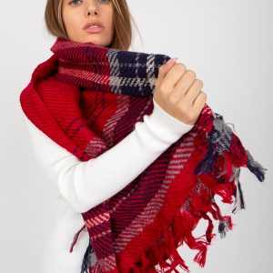 Wholesale Red plaid winter scarf with fringes