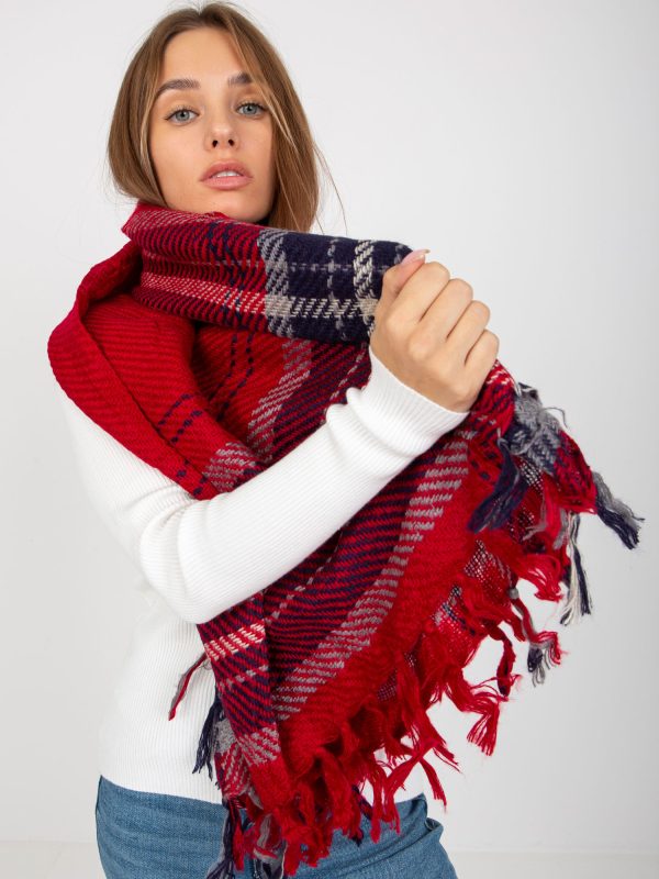 Wholesale Red plaid winter scarf with fringes