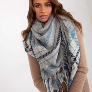 Wholesale Grey Checkered Ladies Scarf with Fringe