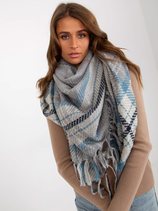 Wholesale Grey Checkered Ladies Scarf with Fringe