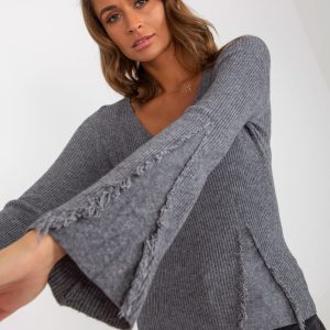 Wholesale Dark Gray Striped V-Neck Classic Sweater