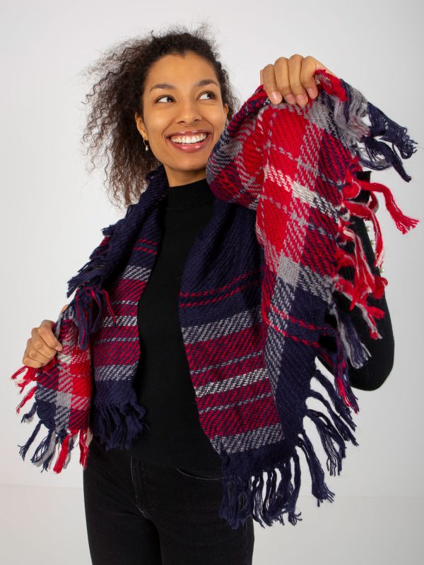 Wholesale Navy Blue Women's Winter Plaid Scarf with Fringe