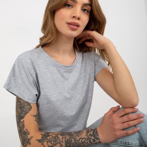 Wholesale Gray melange basic t-shirt with round neckline