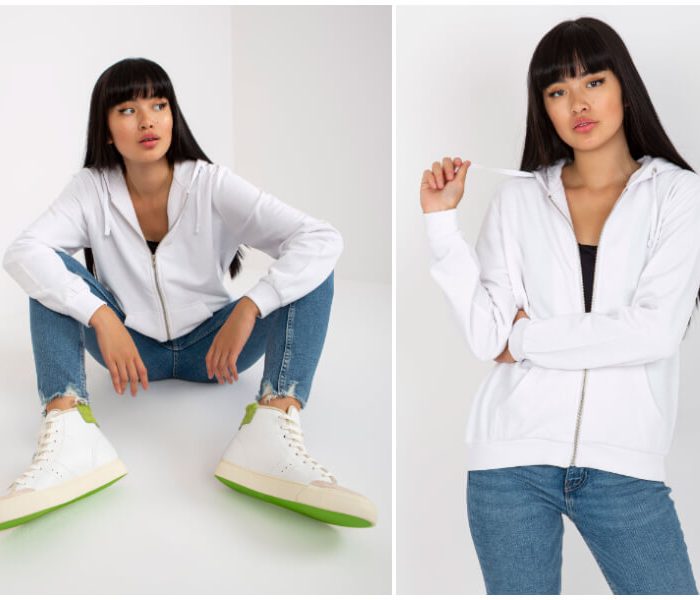 White women’s sweatshirt – the basis of spring styling