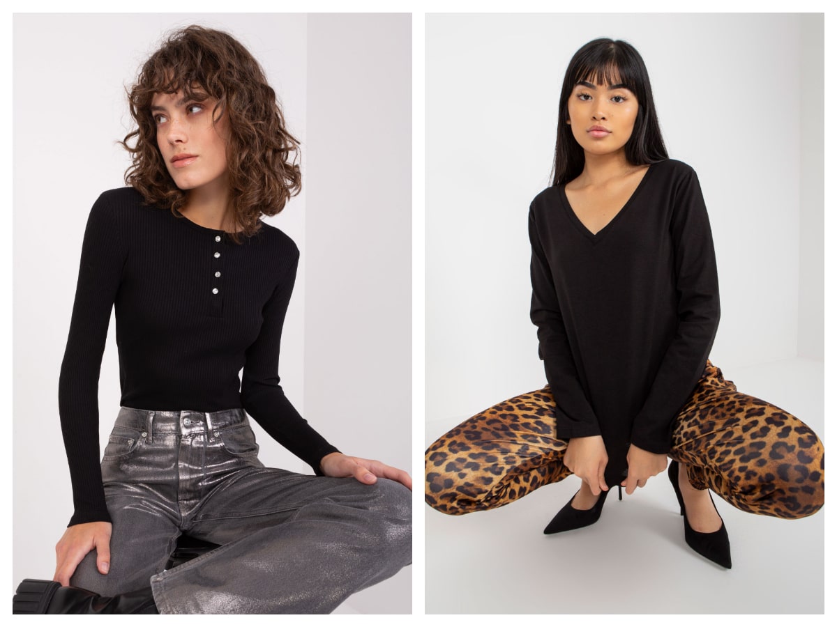 Black basic blouse with long sleeves – see interesting models